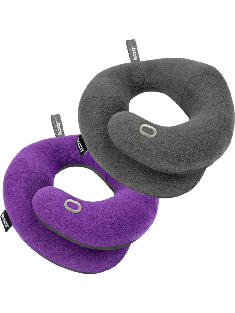 Travel Neck Pillow 2-Pack - Large Gray & Purple - Wraparound Chin & Neck Support